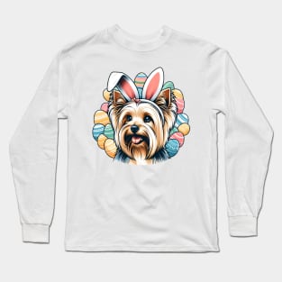 Silky Terrier with Bunny Ears Celebrates Easter Delight Long Sleeve T-Shirt